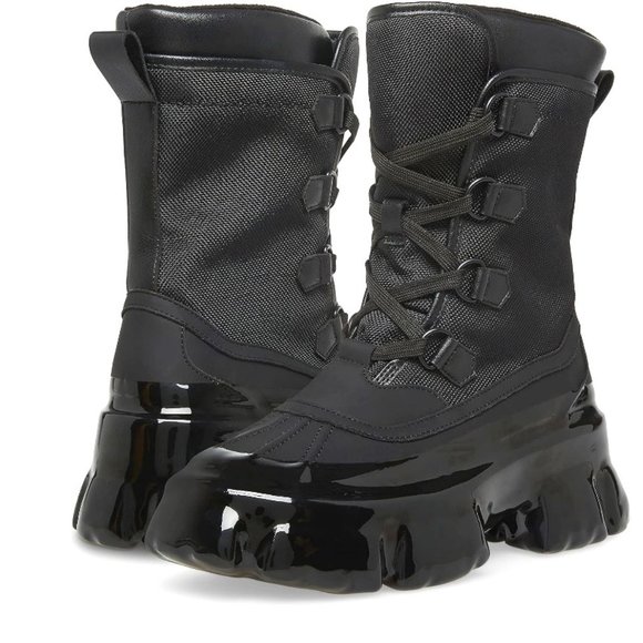 $89 NWT (9.5) Steve Madden Jacquard Black Boot - Picture 1 of 9